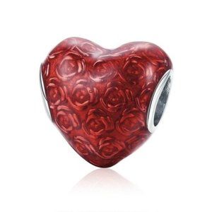 Sterling Silver Red Roses Heart Charm